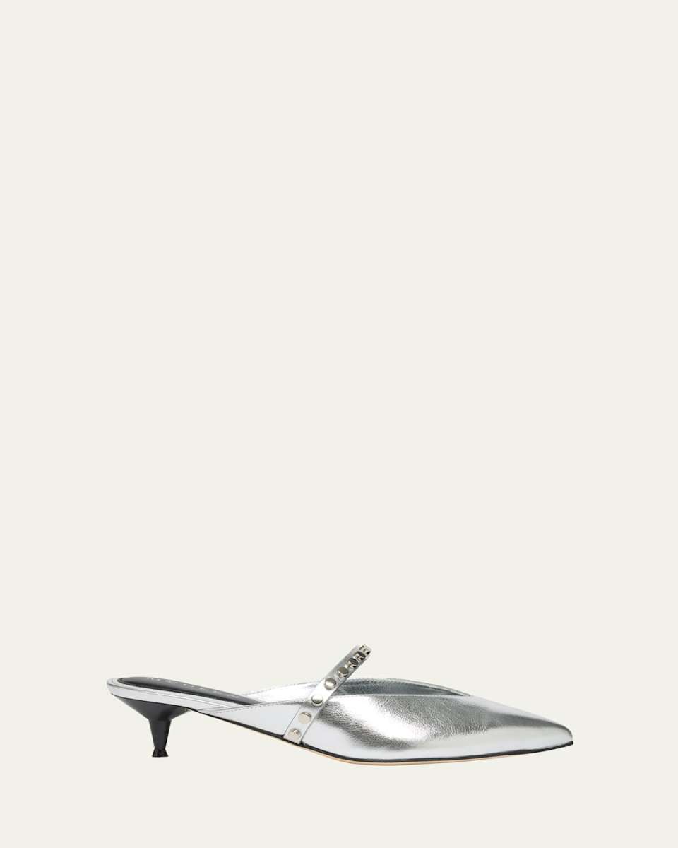 Studded Strap Metallic Leather Mules
